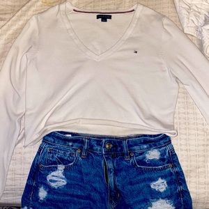 white cropped tommy long sleeve